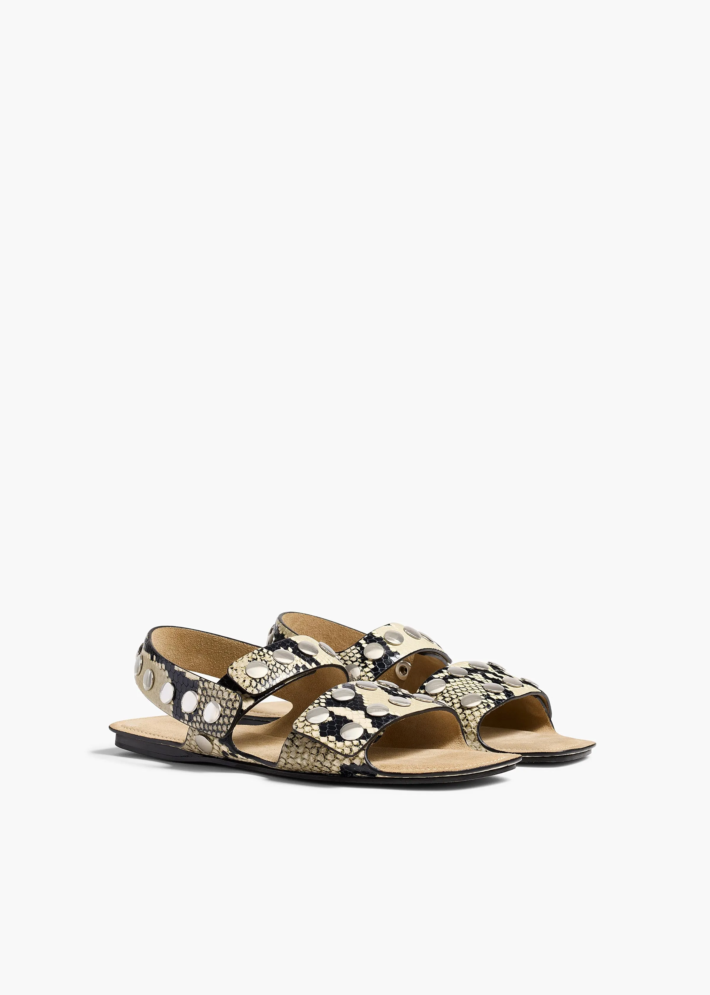 Boden Sandal in Natural Python-Embossed Leather with Silver Studs sold by KHAITE product image thumbnail 2