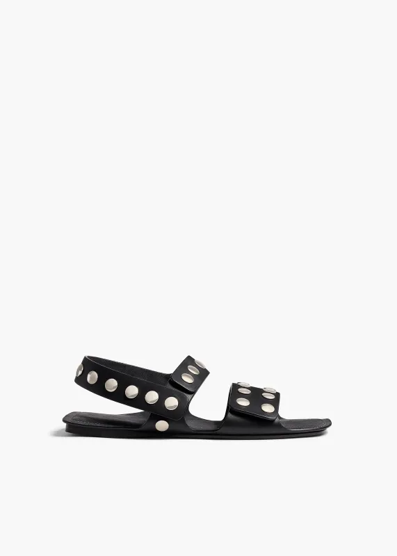 Boden Sandal in Black Leather with Silver Studs sold by KHAITE