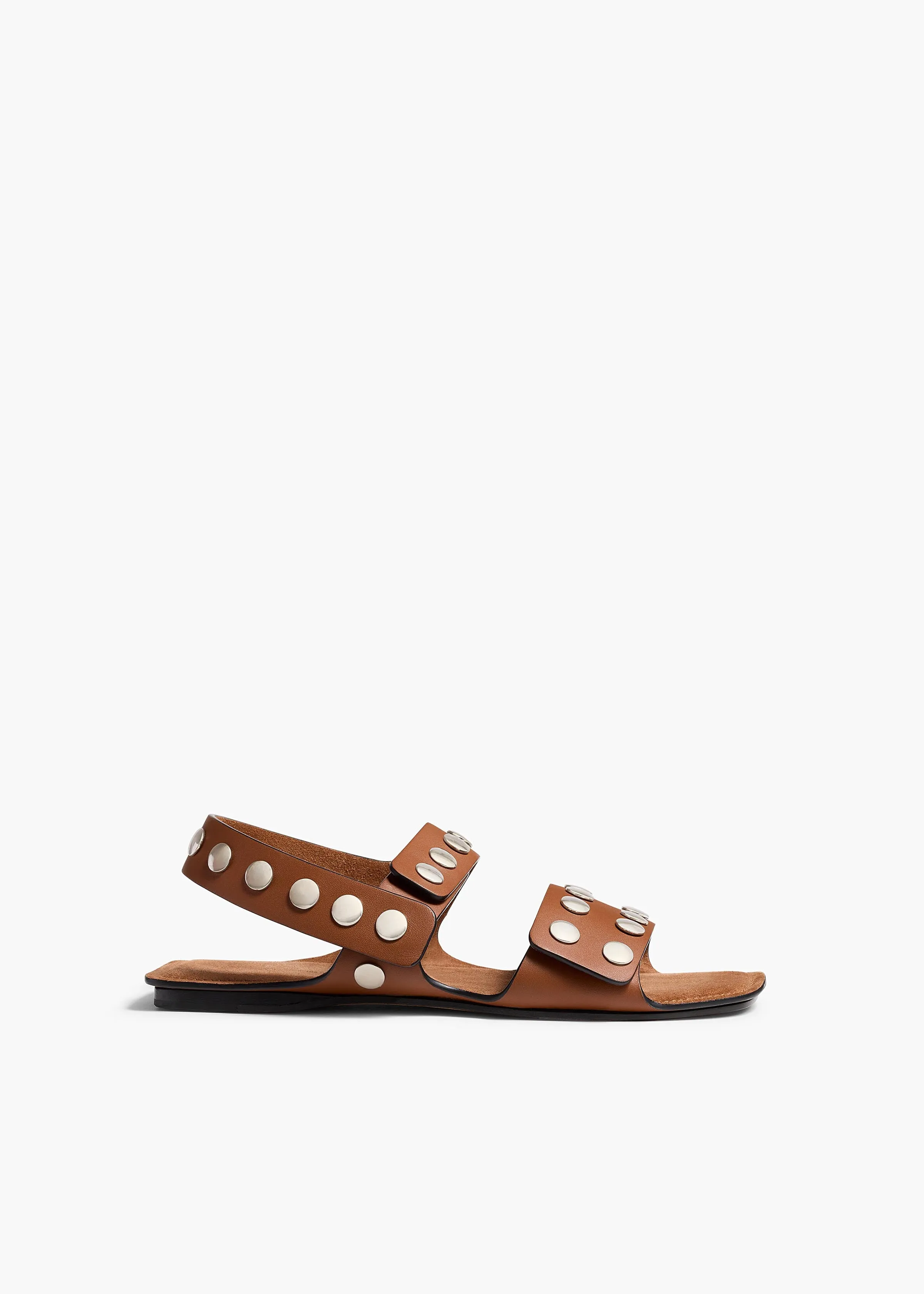 Boden Sandal in Dark Tan Leather with Silver Studs sold by KHAITE