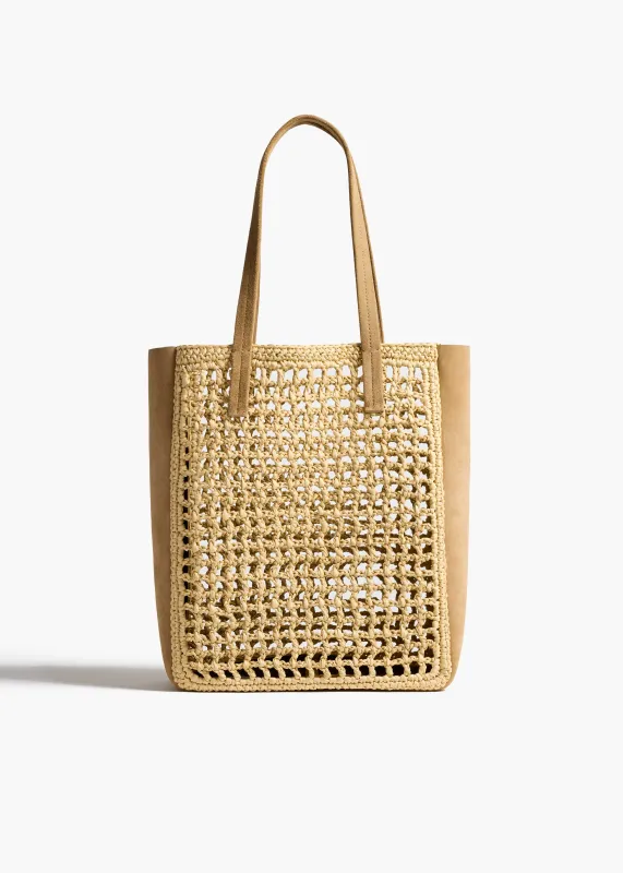 Small Zoe Tote in Natural Raffia with Mud Suede sold by KHAITE