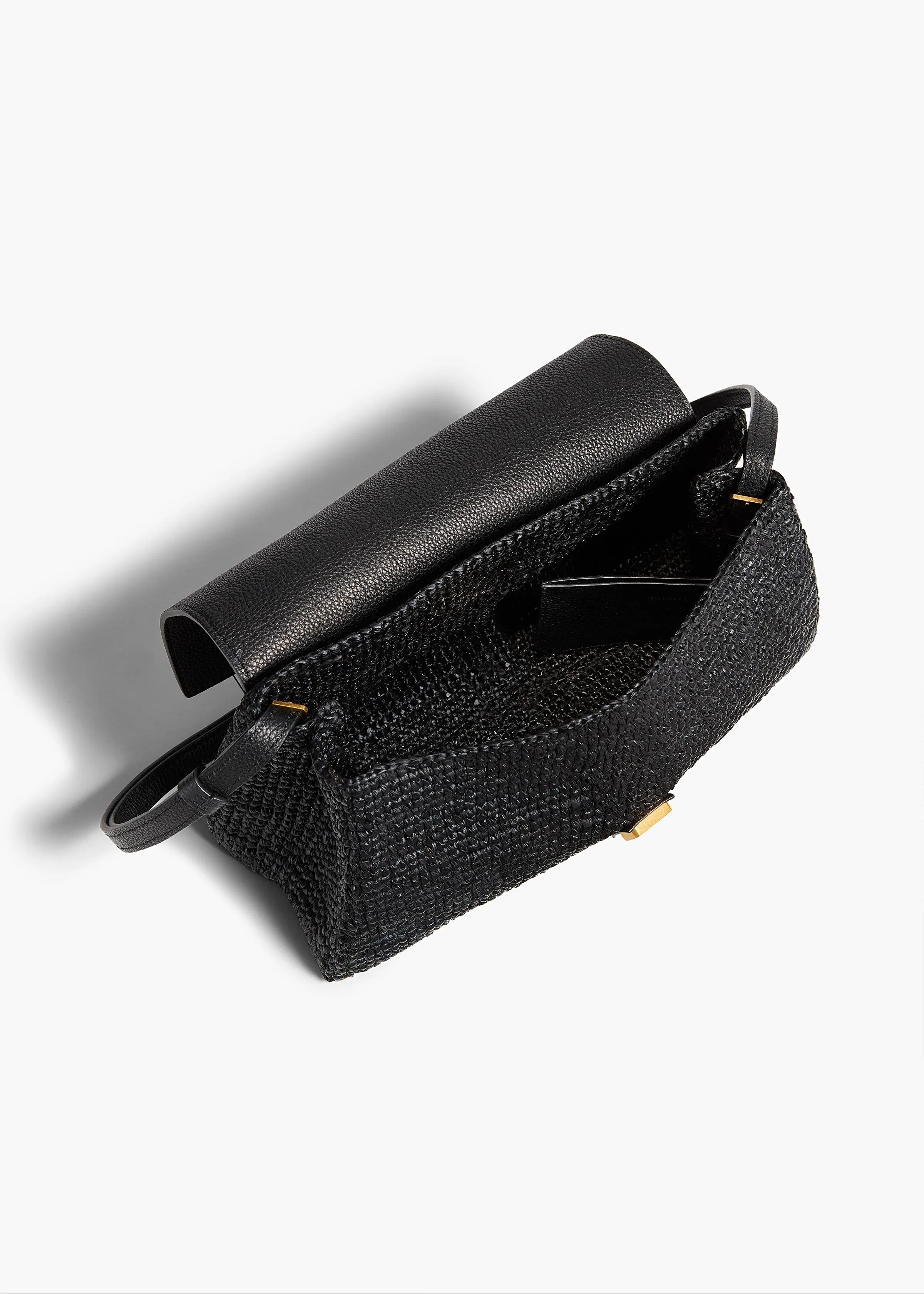Audrey Crossbody Bag in Black Raffia and Black Leather sold by KHAITE product image thumbnail 4