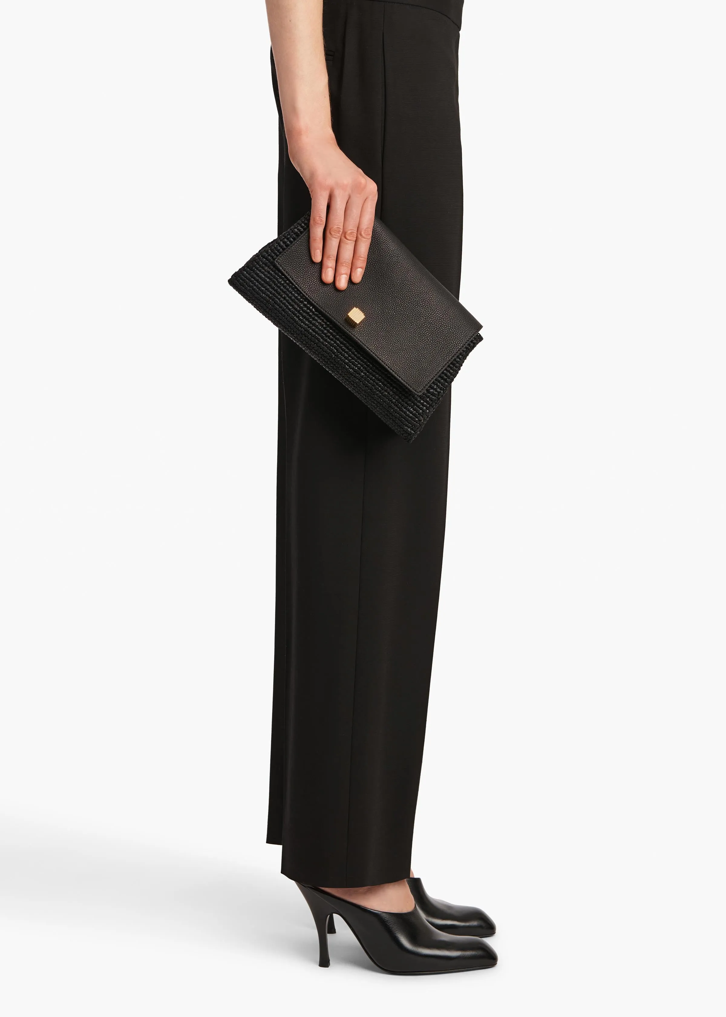 Audrey Crossbody Bag in Black Raffia and Black Leather sold by KHAITE product image thumbnail 5