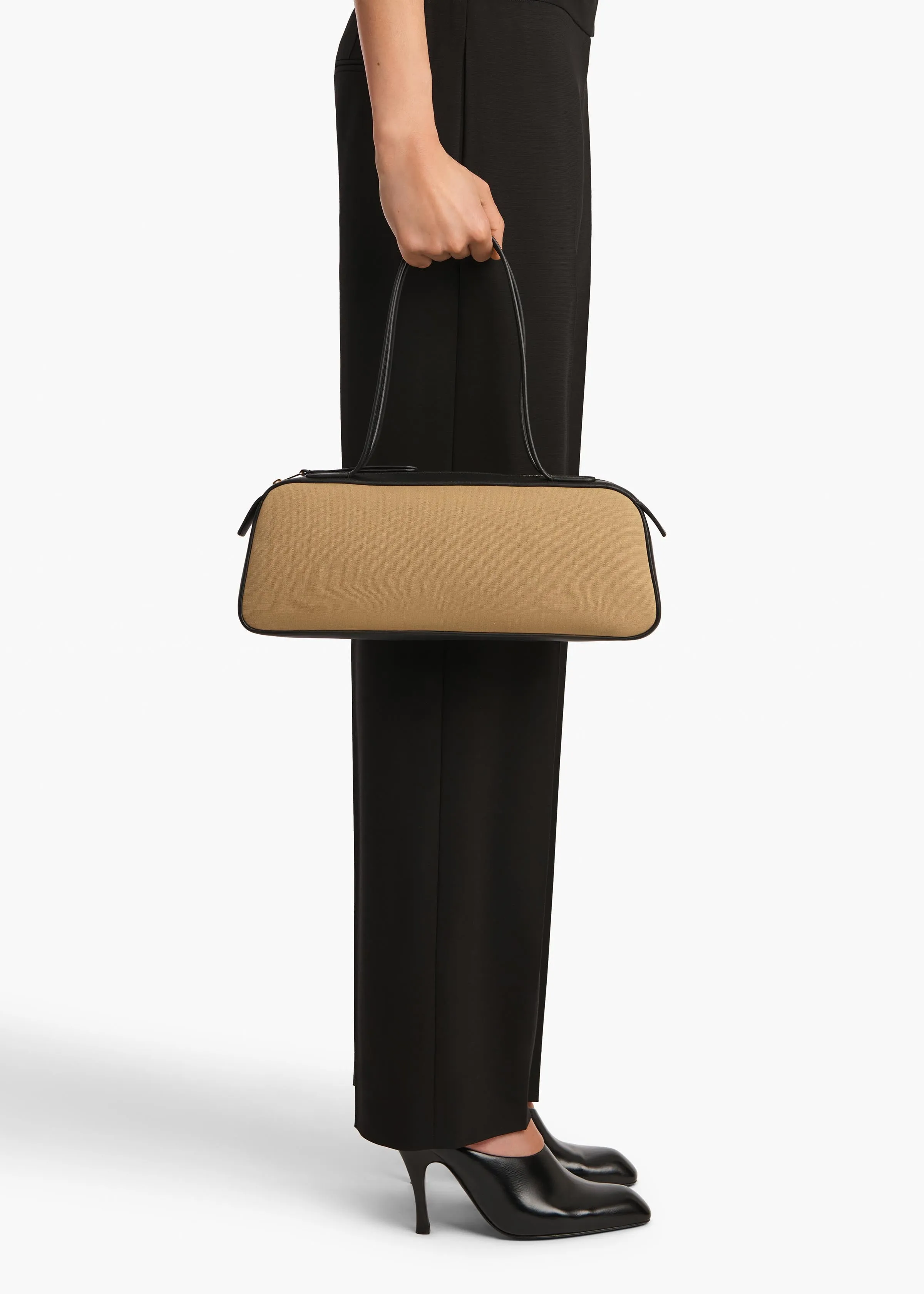 Simona Shoulder Bag in Natural Canvas with Black Leather sold by KHAITE product image thumbnail 5