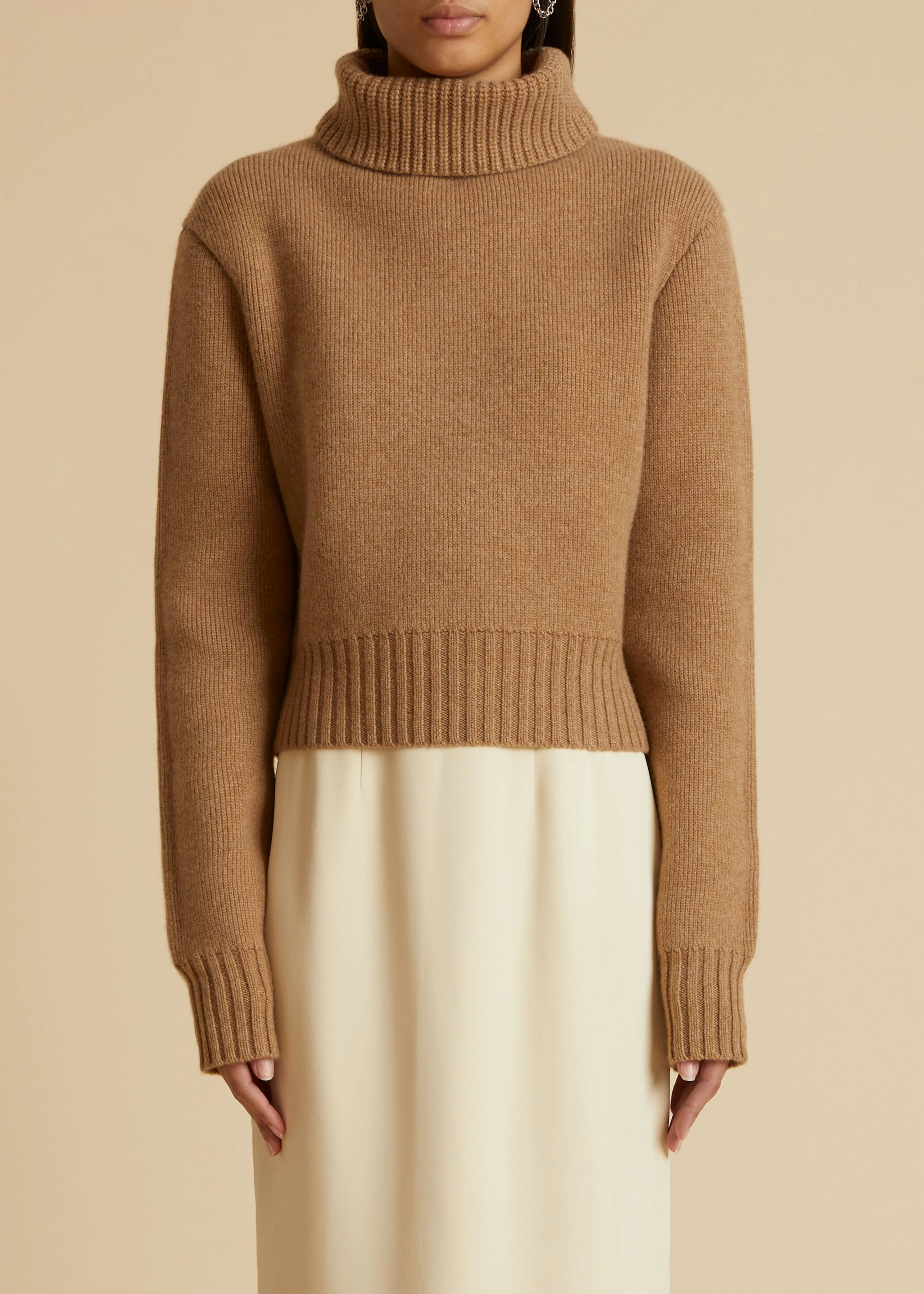 The Jovie Sweater in Camel sold by KHAITE