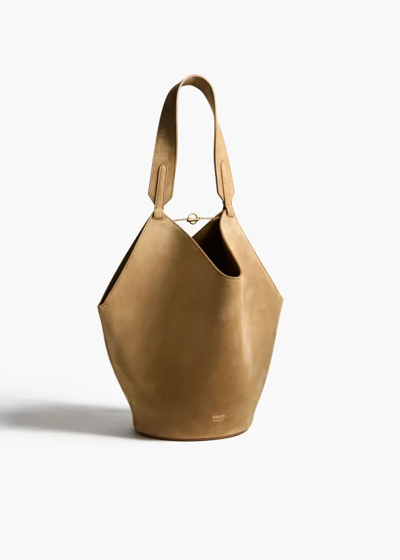 Small Lotus Tote in Mud Suede sold by KHAITE