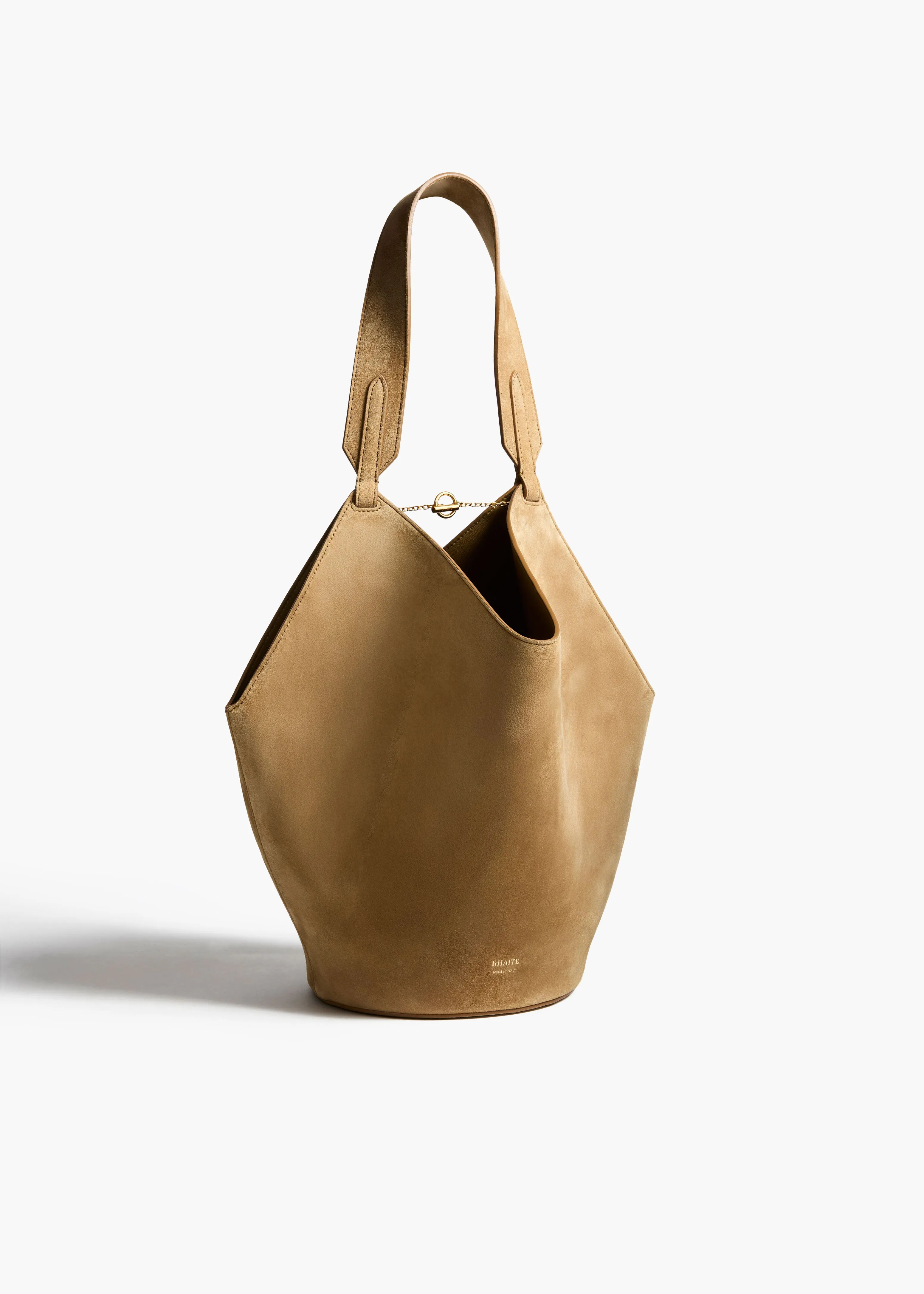 Small Lotus Tote in Mud Suede sold by KHAITE