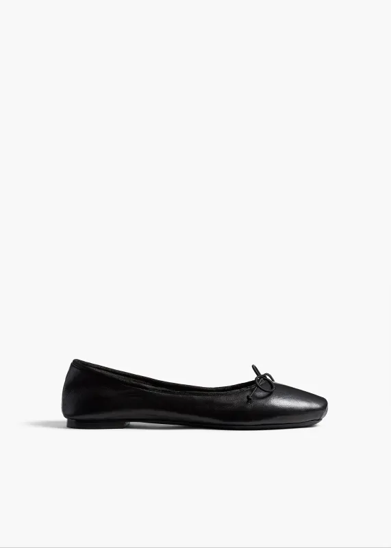 Charlotte Ballerina Flat in Black Leather made by KHAITE
