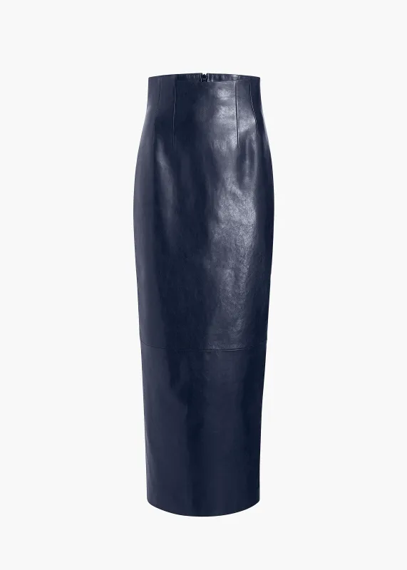 Loxley Skirt in Dark Navy Leather sold by KHAITE