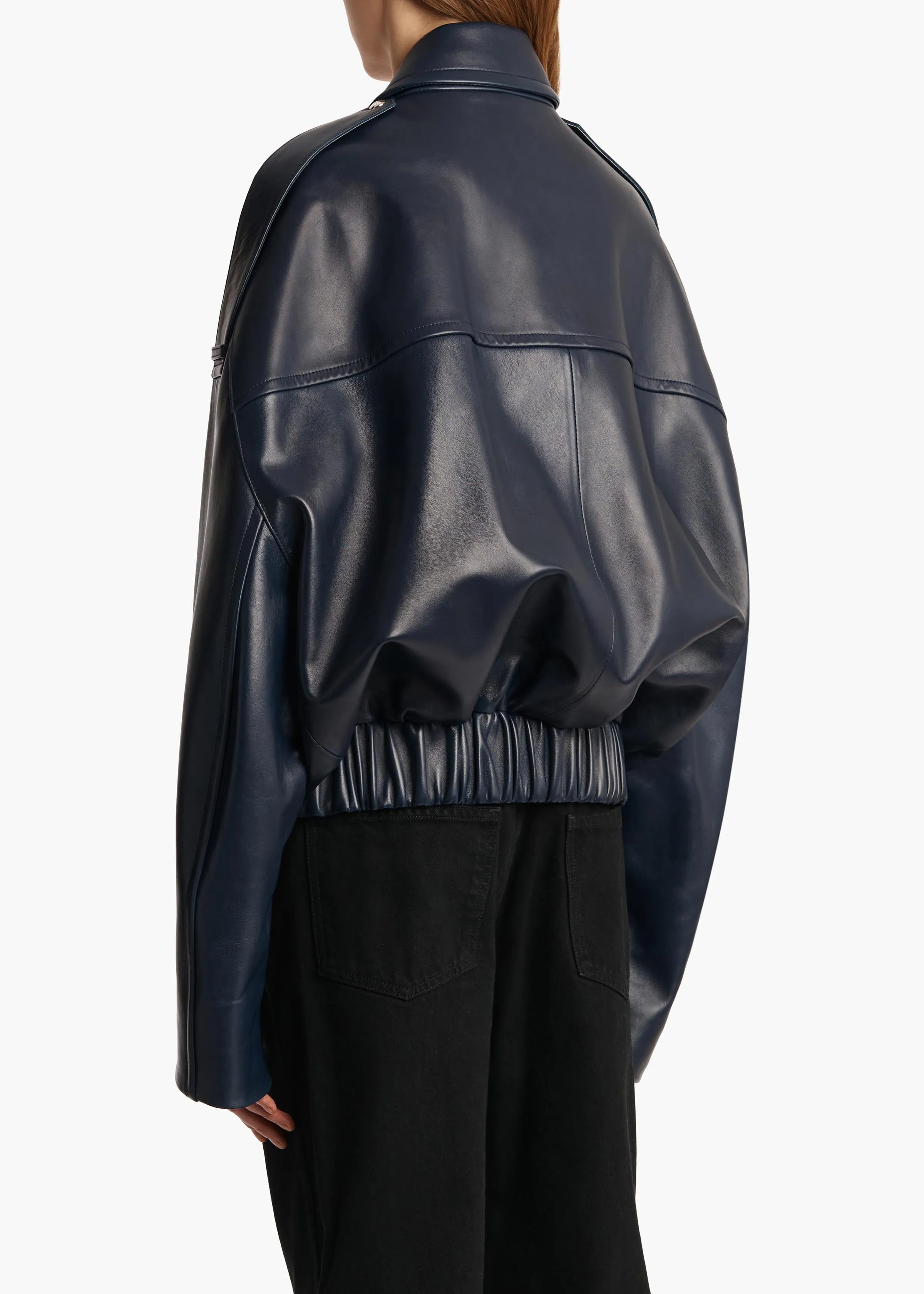 Owey Jacket in Dark Navy Leather sold by KHAITE product image thumbnail 4