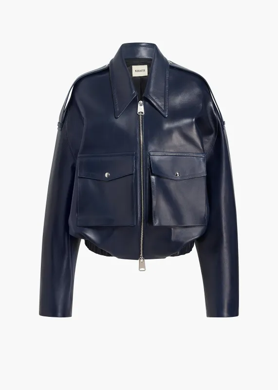 Owey Jacket in Dark Navy Leather sold by KHAITE