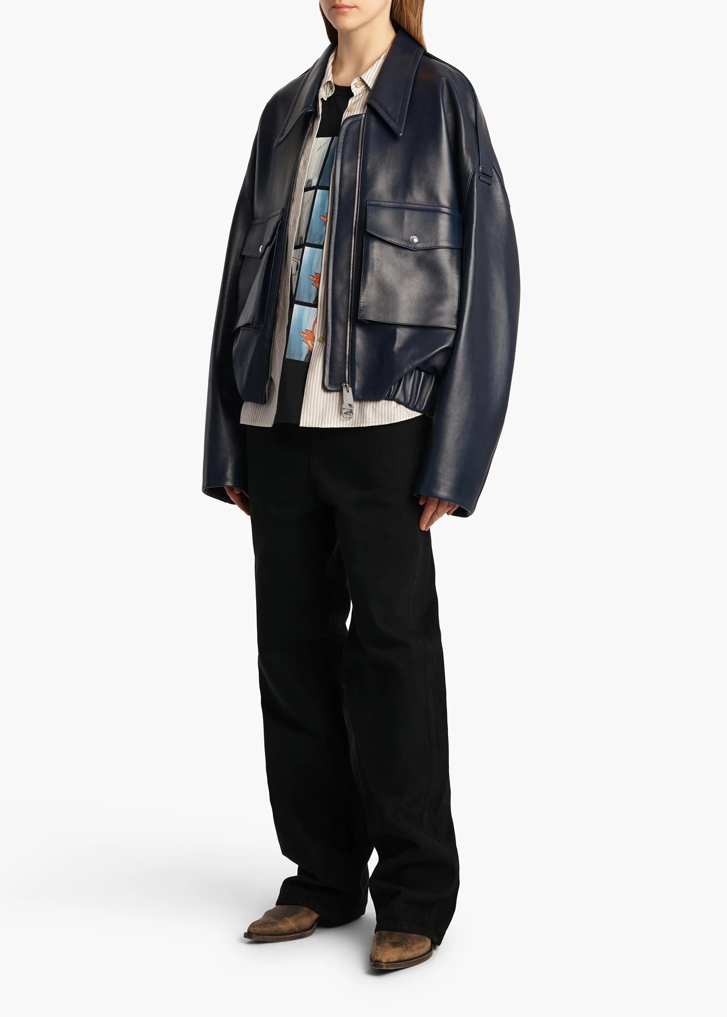 Owey Jacket in Dark Navy Leather sold by KHAITE product image thumbnail 2