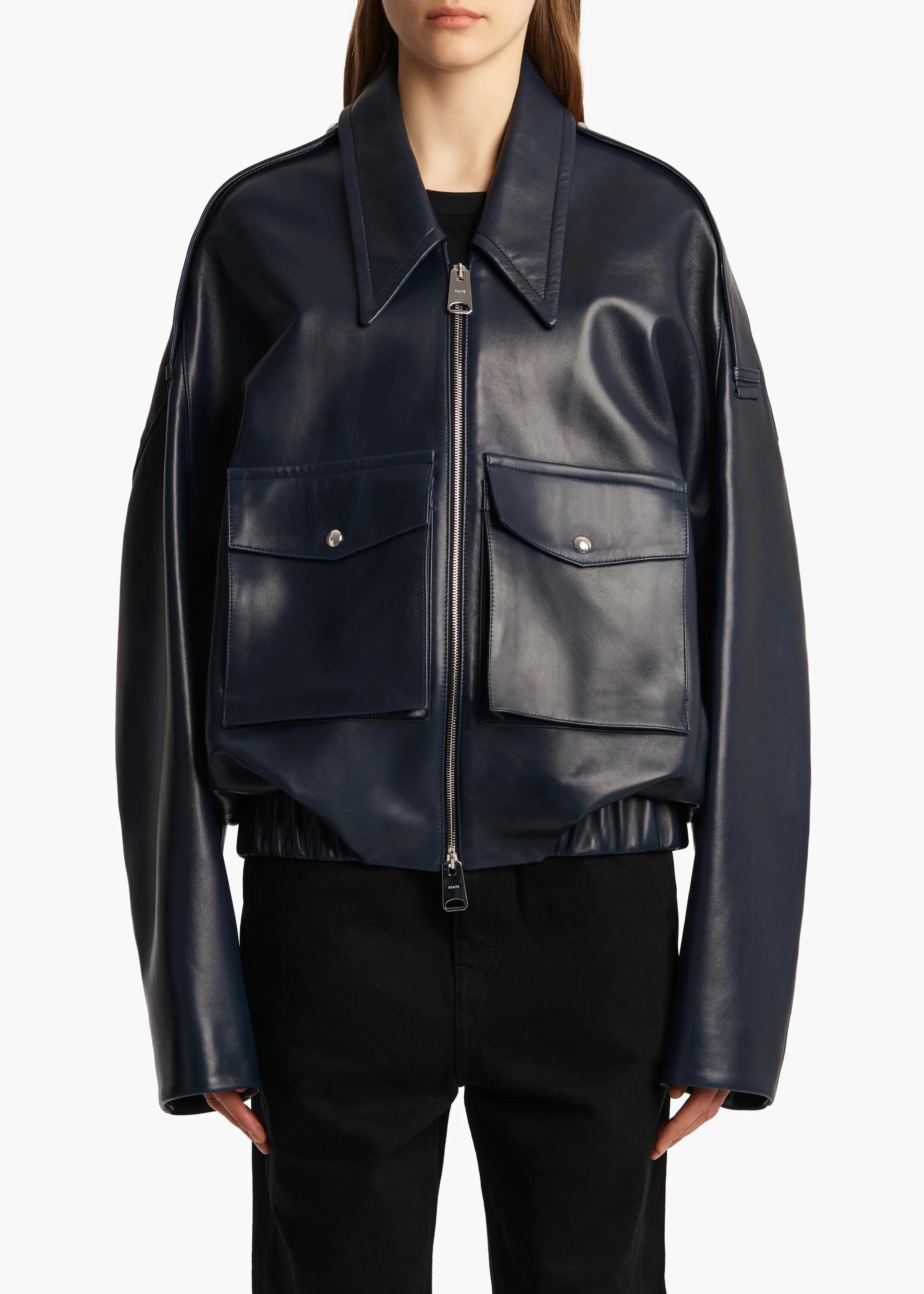 Owey Jacket in Dark Navy Leather sold by KHAITE product image thumbnail 3