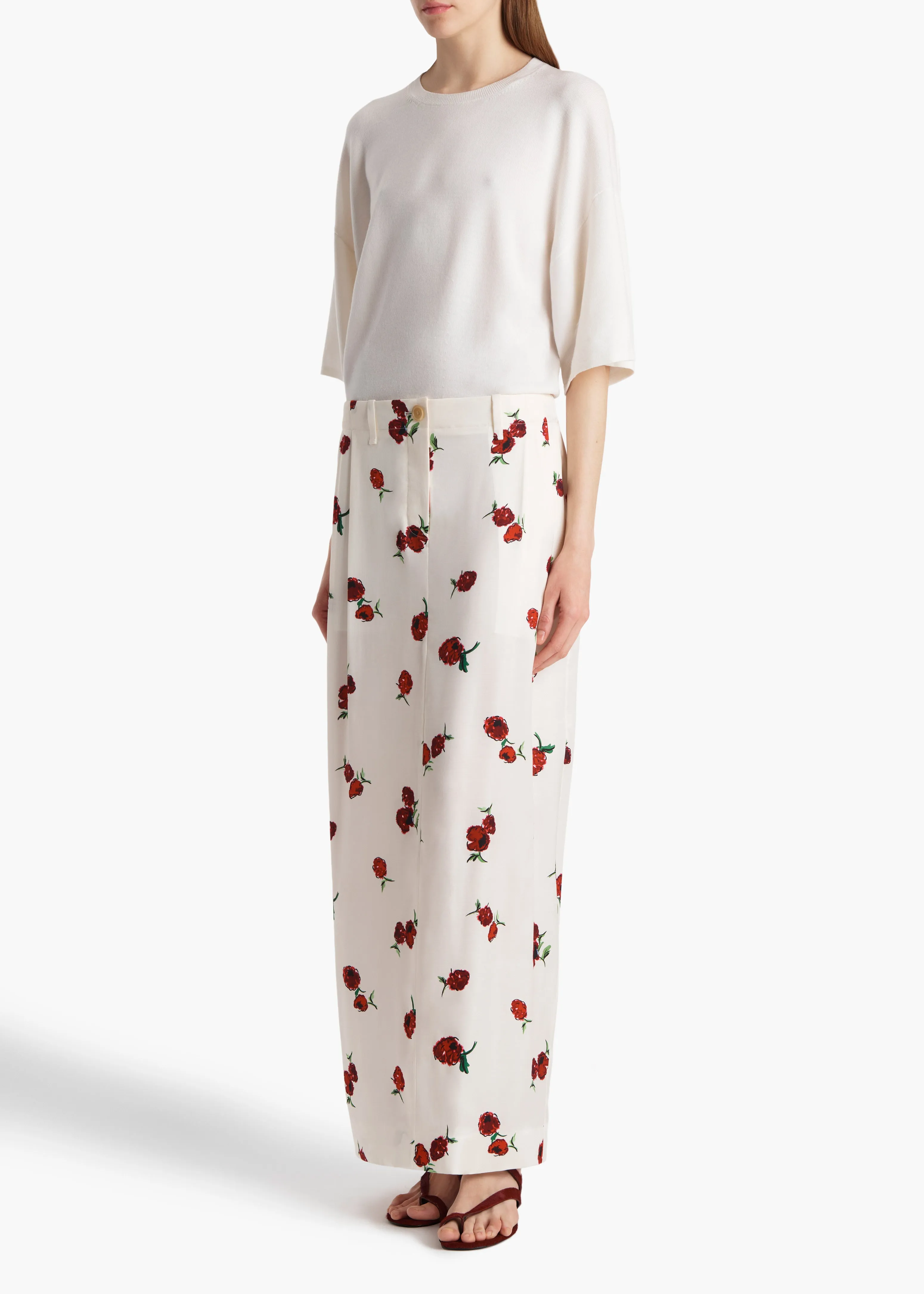 Lucian Skirt in Cream with Raspberry Print sold by KHAITE product image thumbnail 2