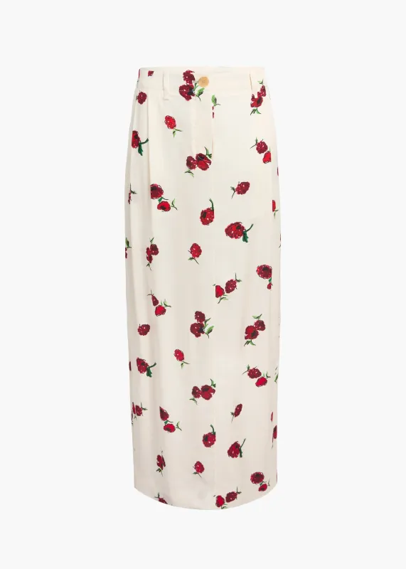 Lucian Skirt in Cream with Raspberry Print sold by KHAITE