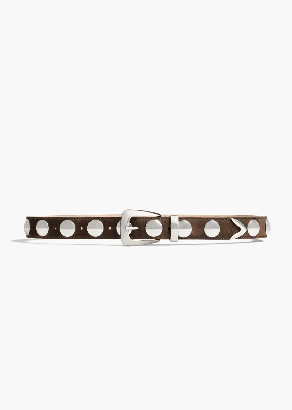 Benny Belt with Studs in Ebano Suede with Silver sold by KHAITE