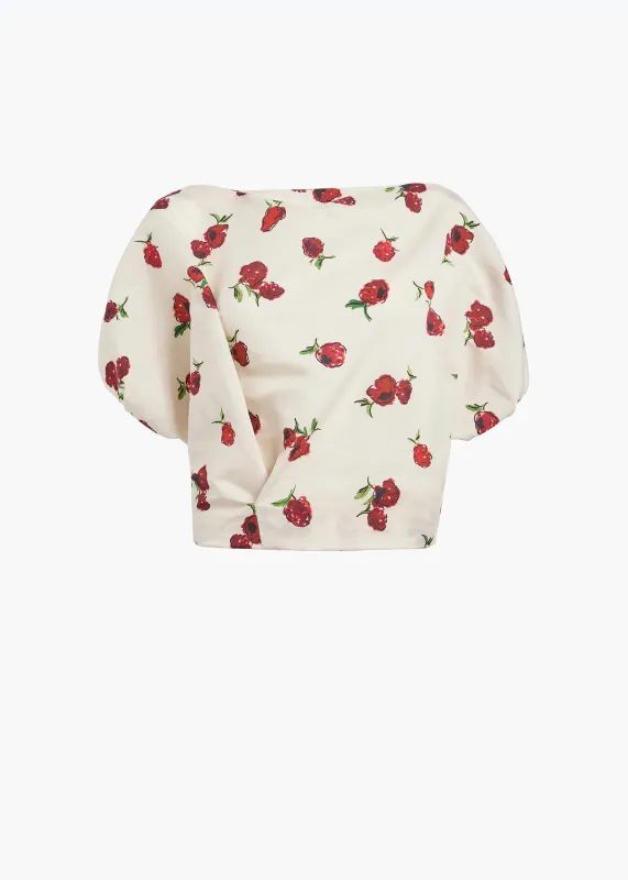 Niles Top in Cream with Raspberry Print sold by KHAITE