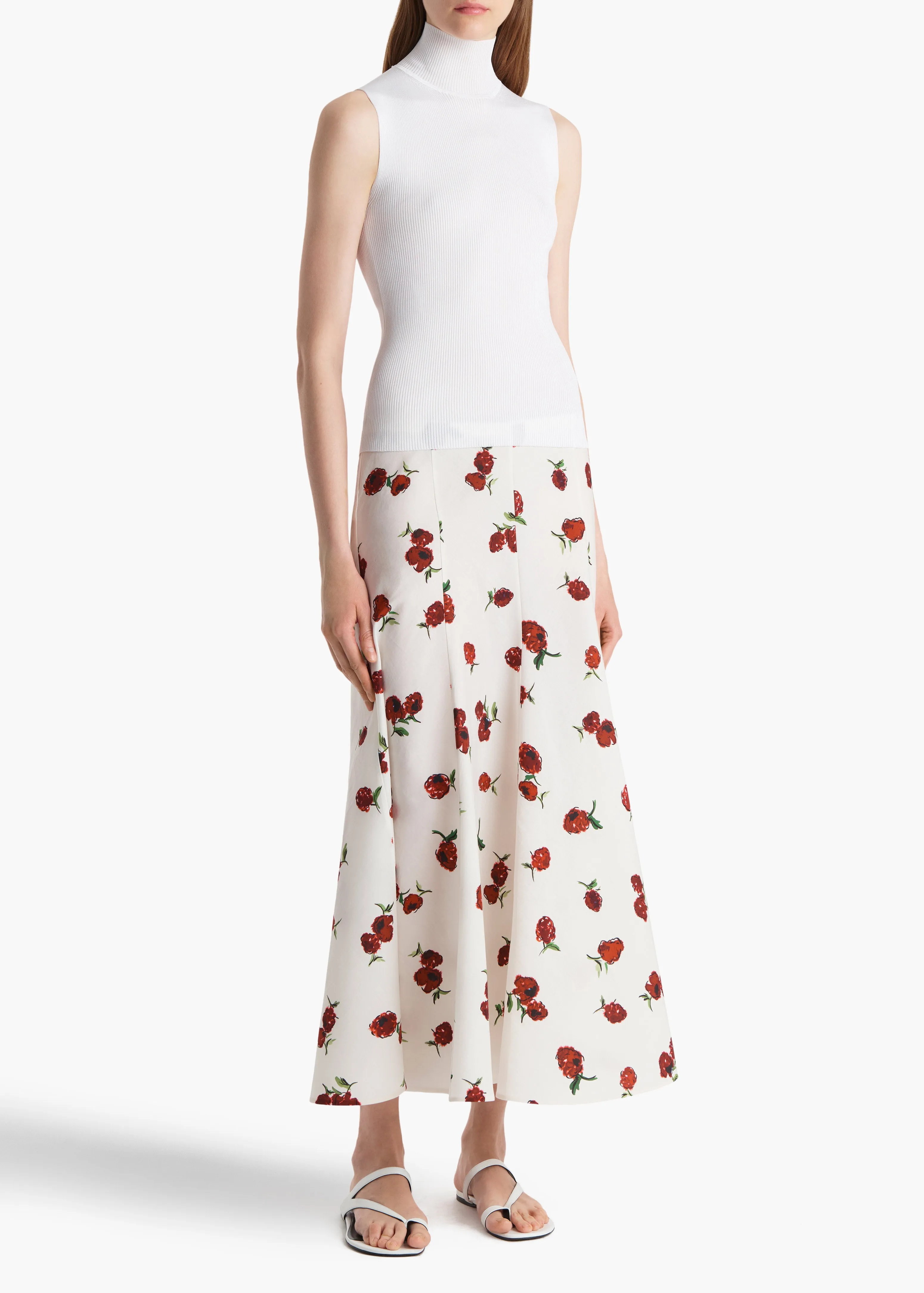 Lenno Skirt in Cream with Raspberry Print sold by KHAITE product image thumbnail 2