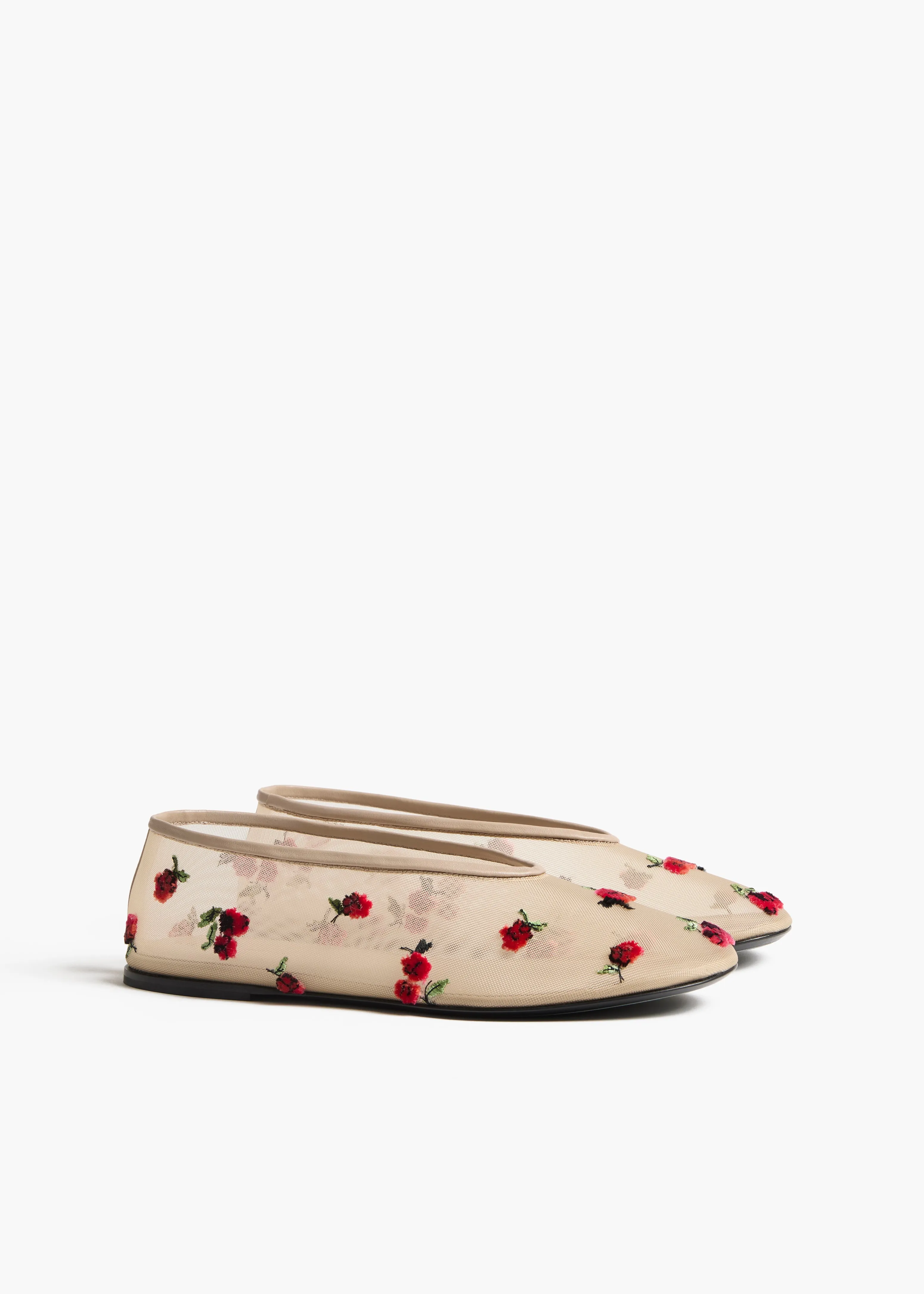 Marcy Flat in Beige Mesh with Raspberry Embroidery sold by KHAITE product image thumbnail 2