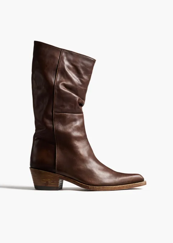 Clive Boot in Dark Brown Leather sold by KHAITE