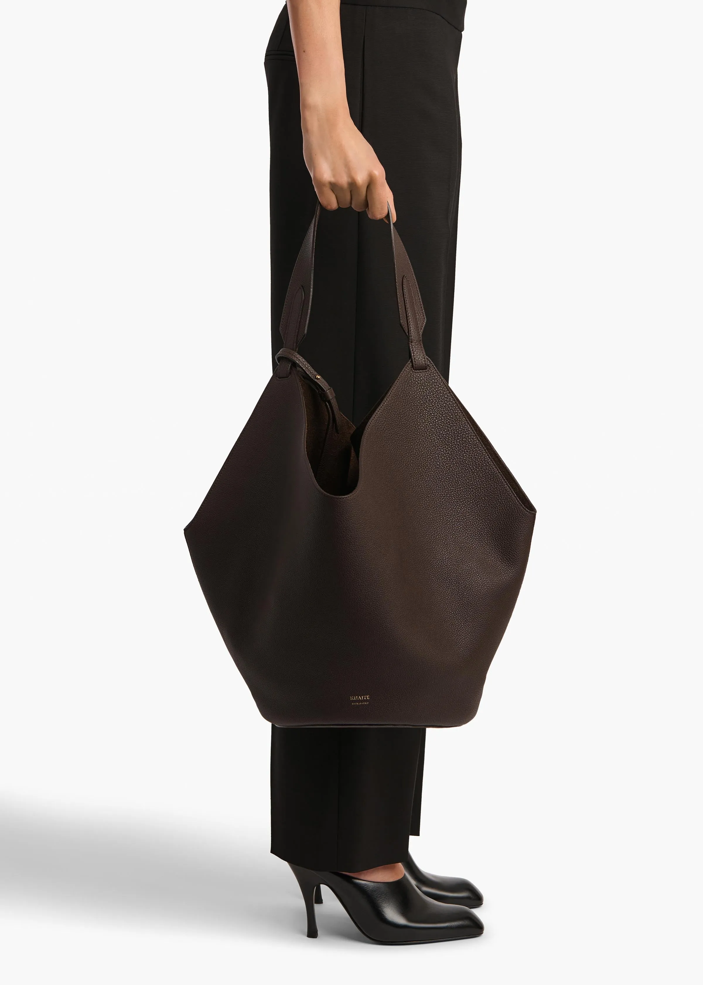 Medium Lotus Tote in Espresso Pebbled Leather sold by KHAITE product image thumbnail 5