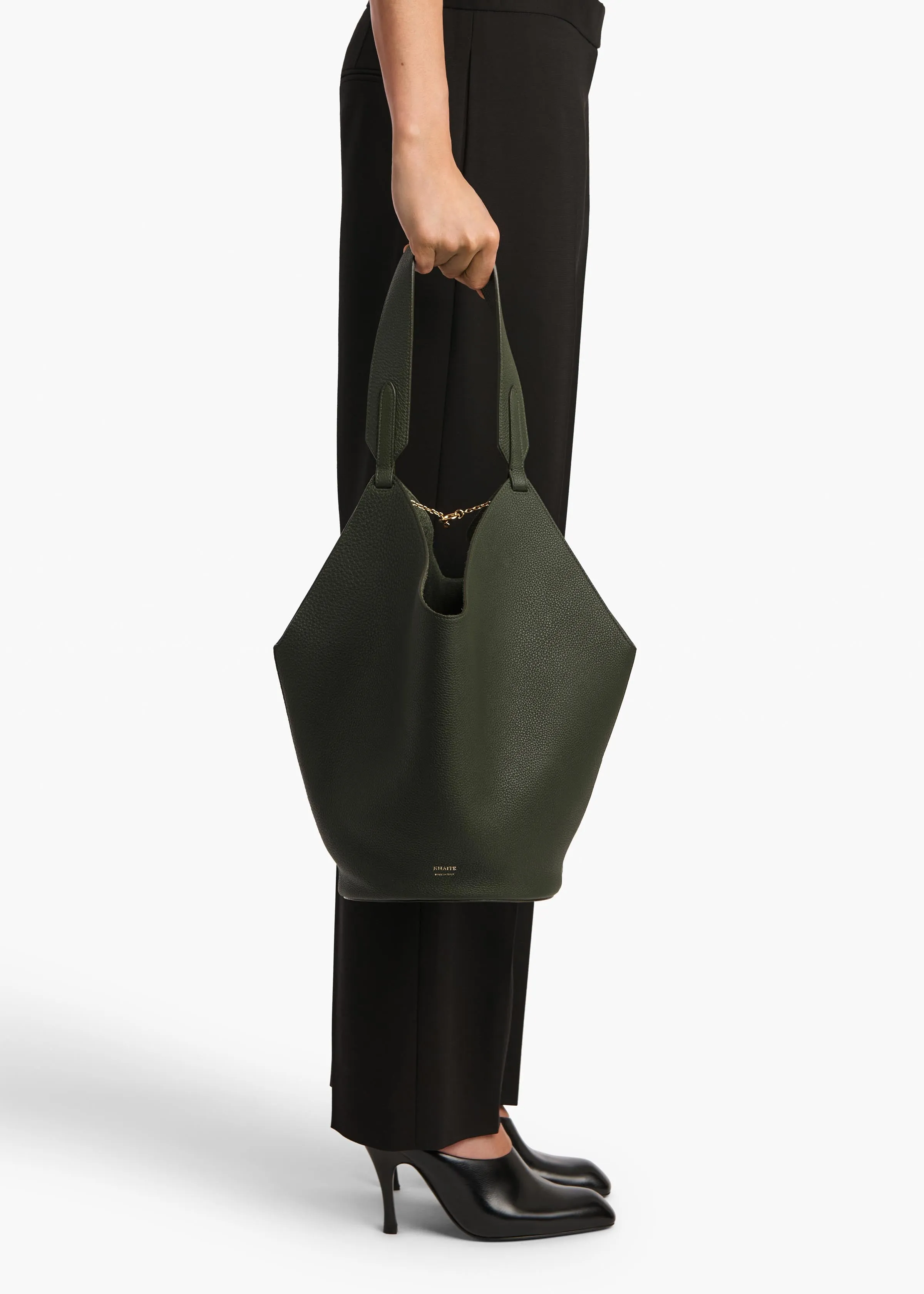 Small Lotus Tote in Bottle Green Pebbled Leather sold by KHAITE product image thumbnail 5