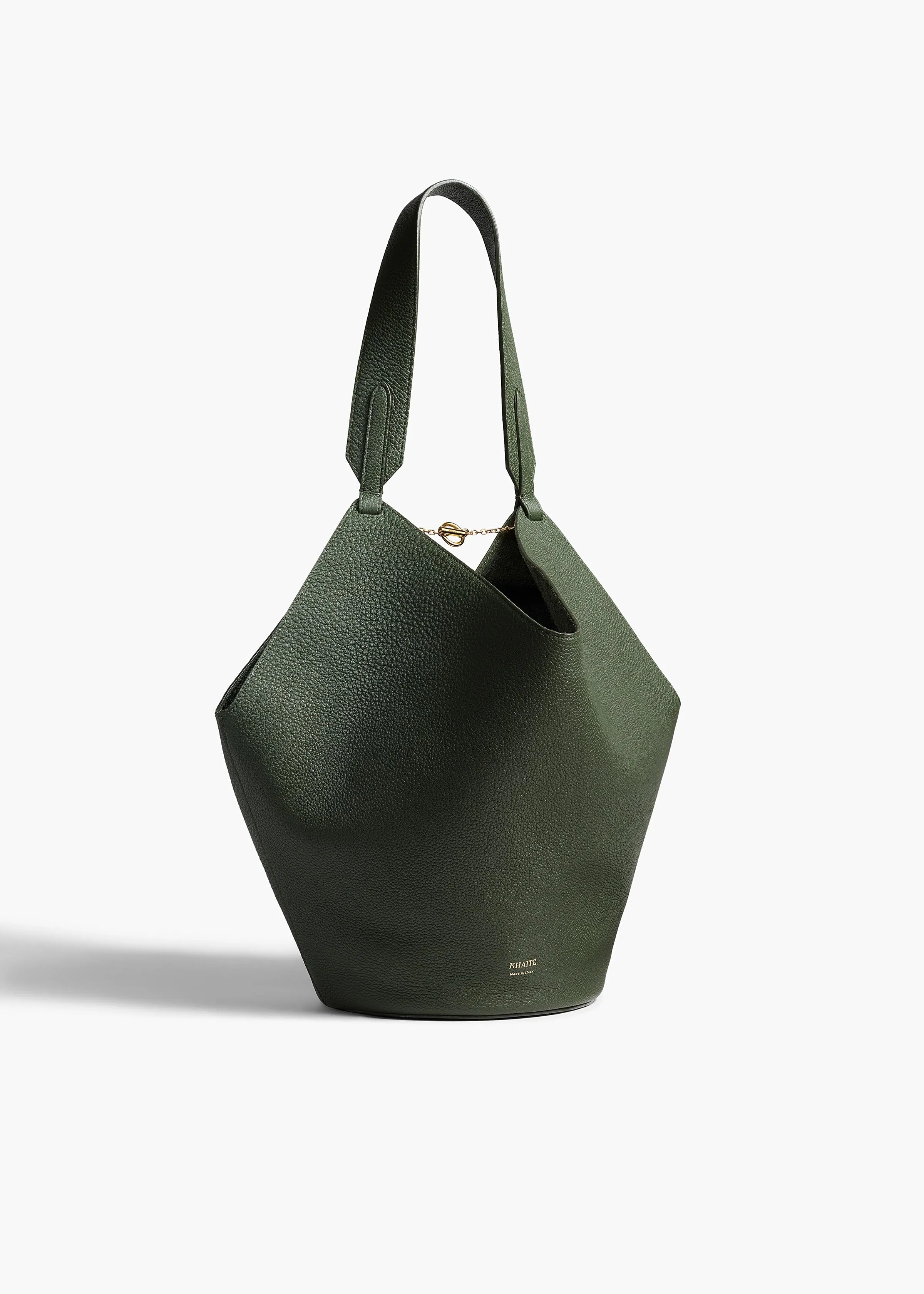 Small Lotus Tote in Bottle Green Pebbled Leather sold by KHAITE