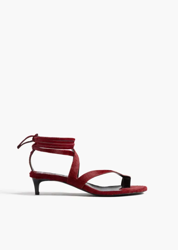 Aimee Kitten Heel Sandal in Cherry Haircalf sold by KHAITE