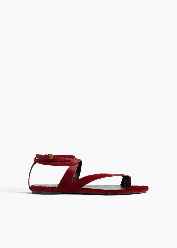 Aimee Ankle Strap Flat Sandal in Cherry Haircalf sold by KHAITE