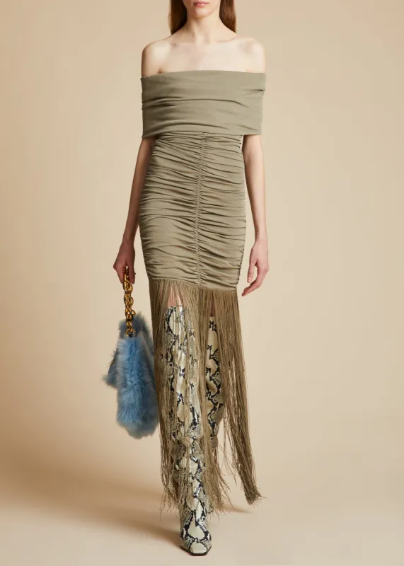 The Jacinta Dress in Olive sold by KHAITE