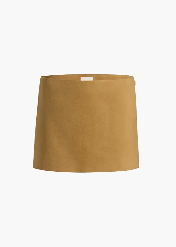 Jett Skirt in Toffee Suede sold by KHAITE