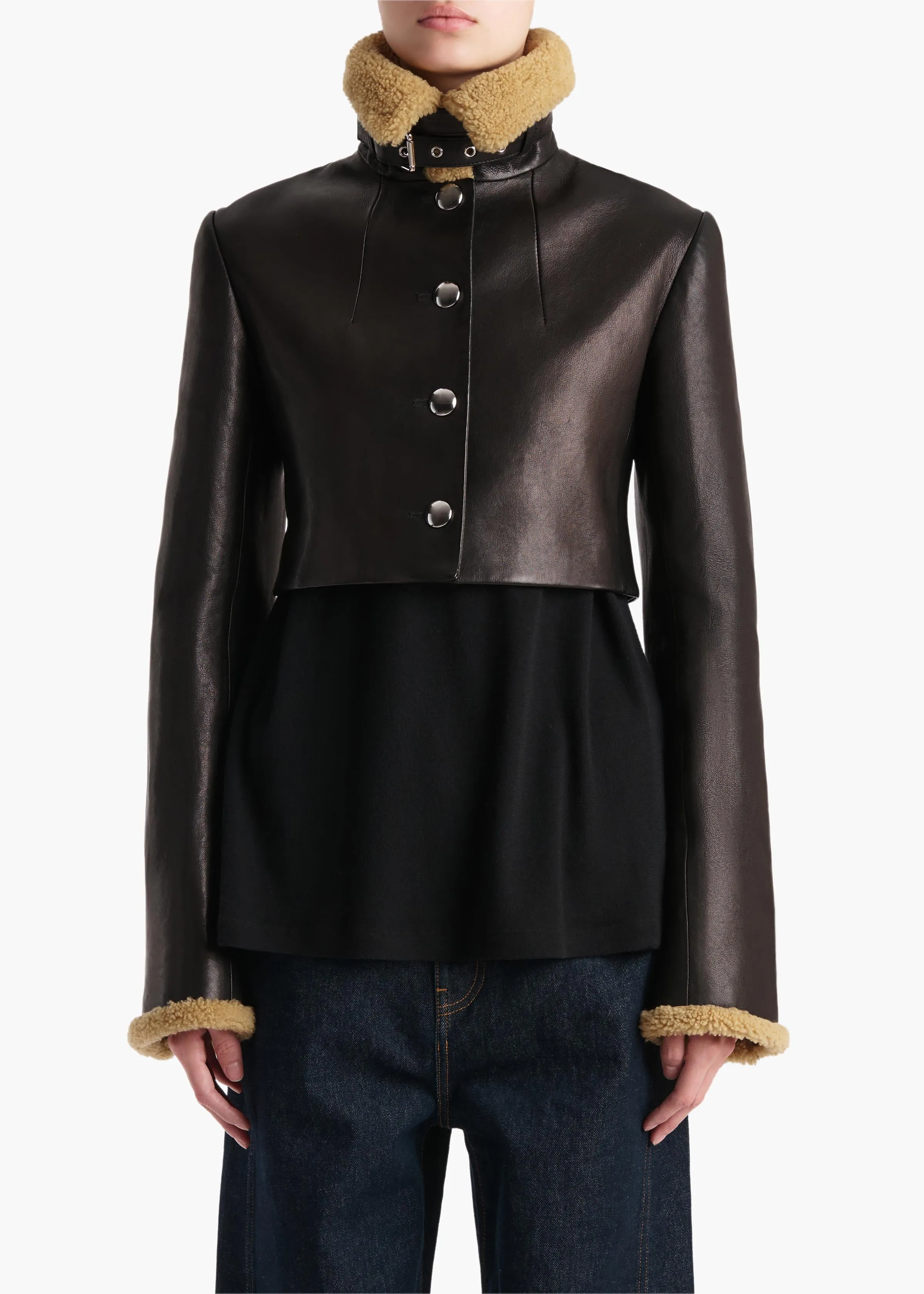 Jodie Jacket in Black Leather with Shearling sold by KHAITE product image thumbnail 3