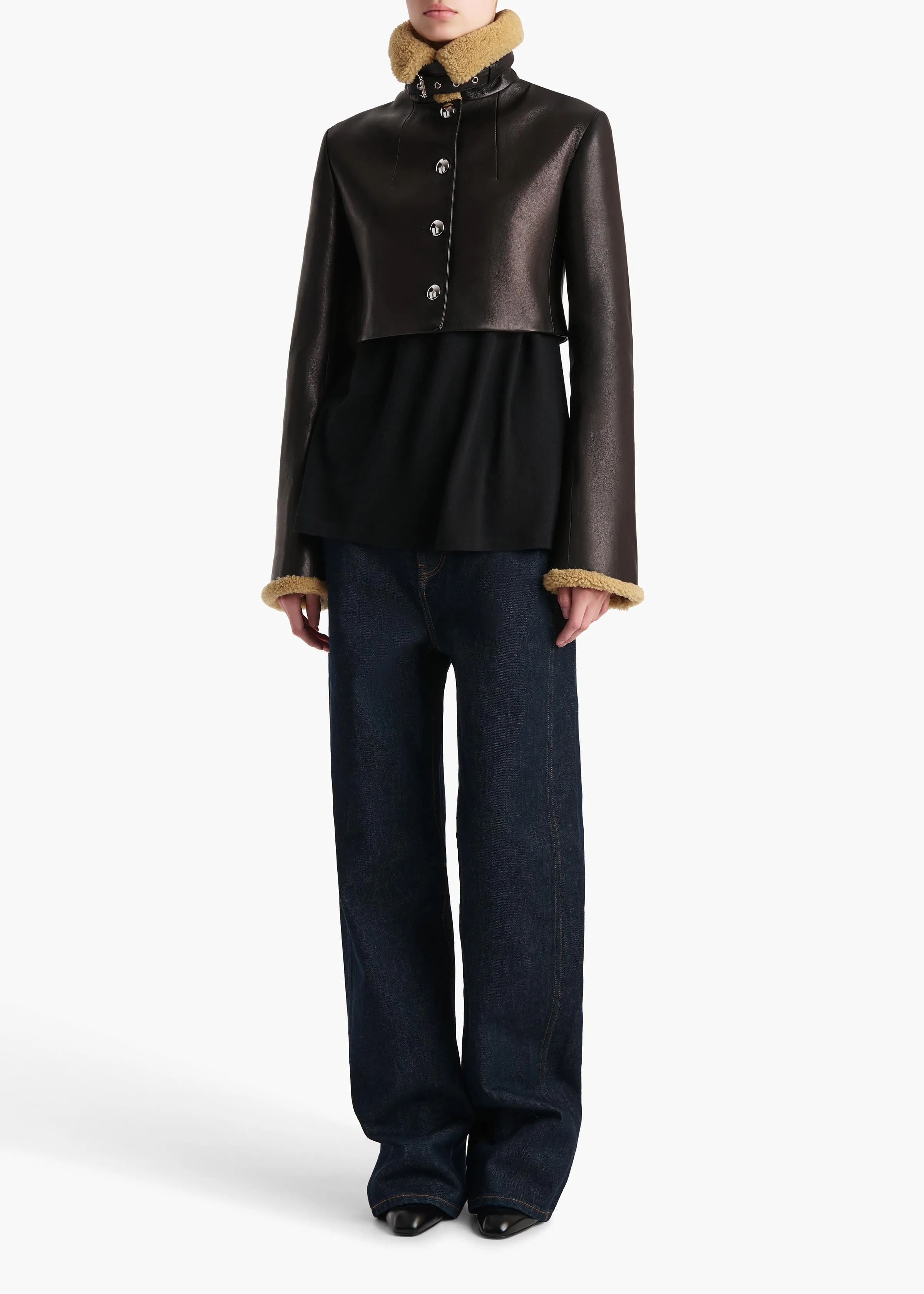 Jodie Jacket in Black Leather with Shearling sold by KHAITE product image thumbnail 2
