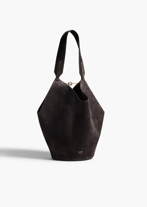 Small Lotus Tote in Dark Brown Suede sold by KHAITE