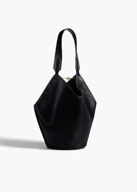 Small Lotus Tote in Black Haircalf sold by KHAITE
