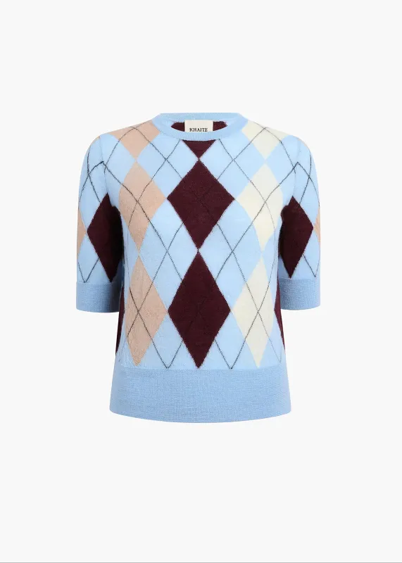 Anders Top in Light Blue Multi sold by KHAITE