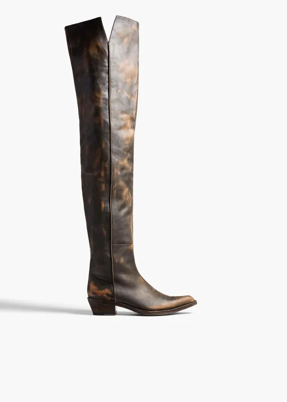 Clive Over-the-Knee Flat Boot in Vintage Black Leather sold by KHAITE