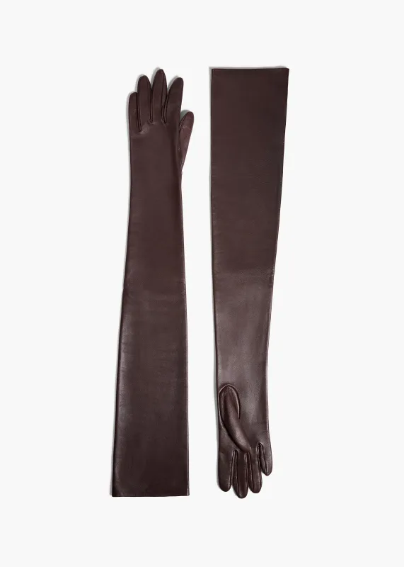 Remo Long Gloves in Brown Leather sold by KHAITE