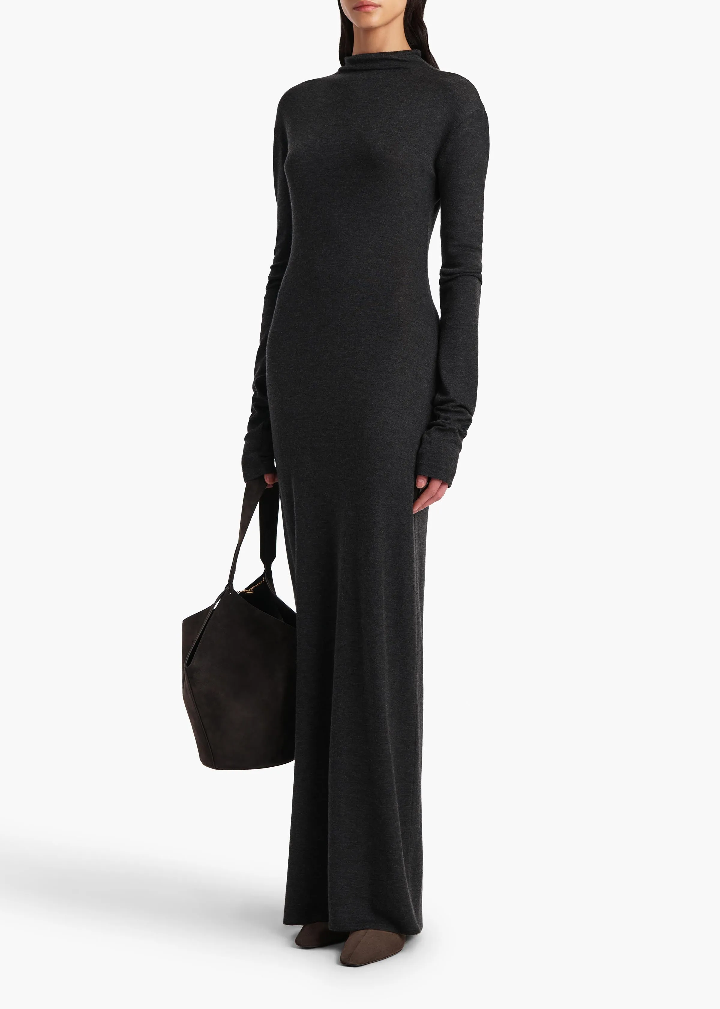 Norla Dress in Charcoal Silk Cashmere Jersey sold by KHAITE product image thumbnail 2