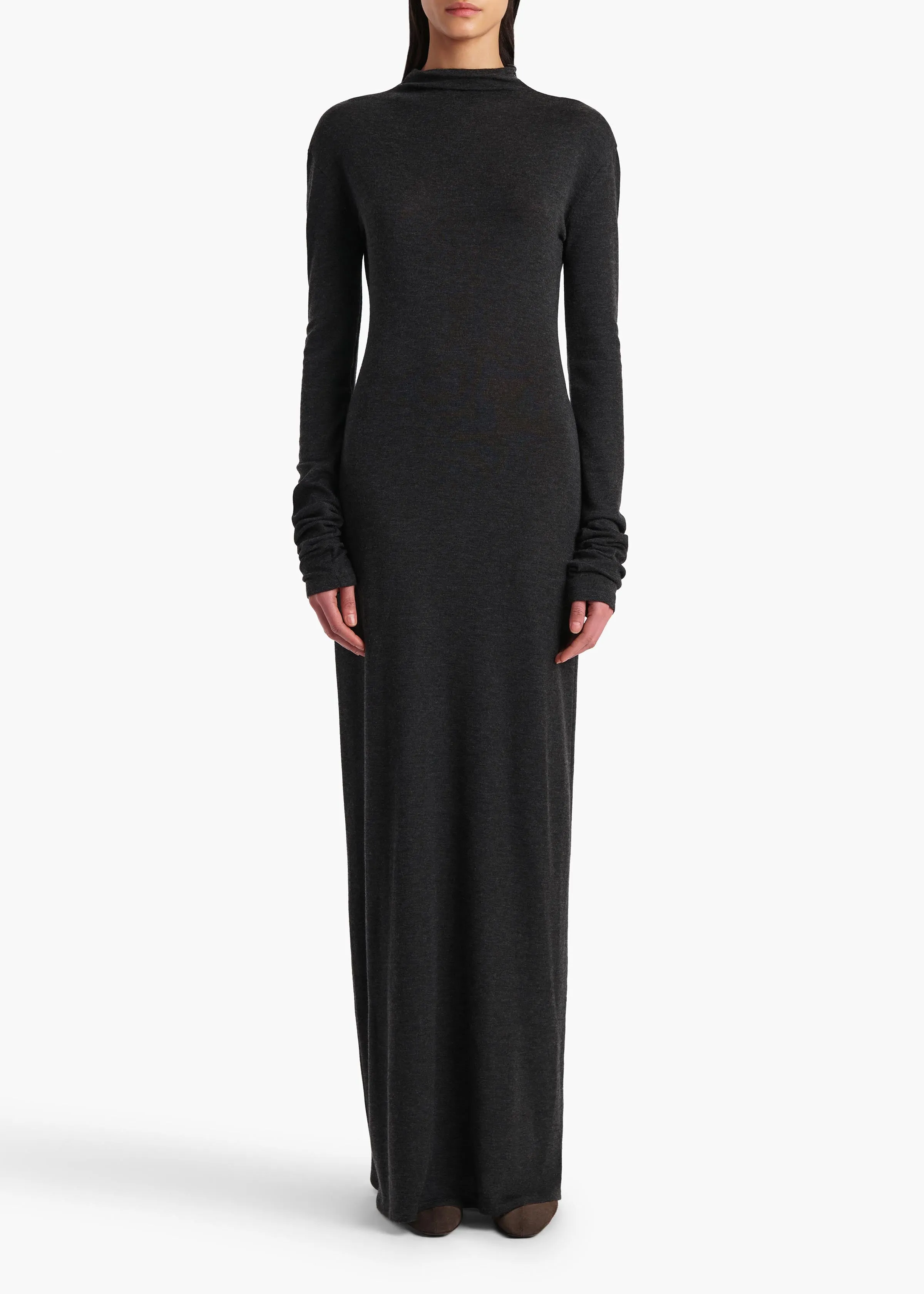 Norla Dress in Charcoal Silk Cashmere Jersey sold by KHAITE product image thumbnail 3