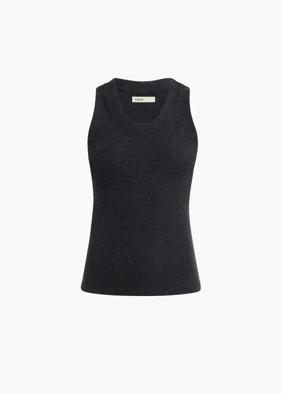 Isha Top in Charcoal Silk Cashmere Jersey sold by KHAITE