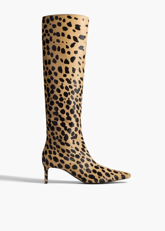 Ona Knee-High Boot in Hyena Print Haircalf sold by KHAITE