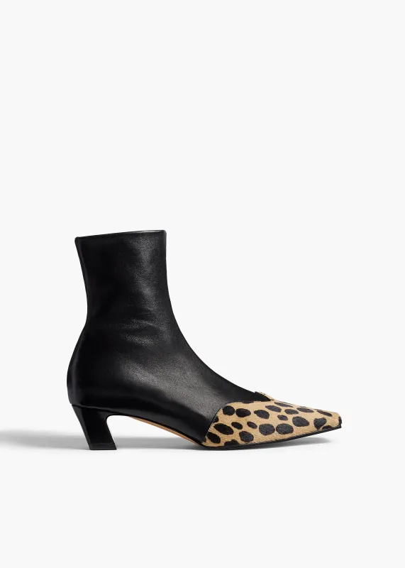 Nevada Stretch Low Boot in Black Leather with Hyena Print Haircalf sold by KHAITE