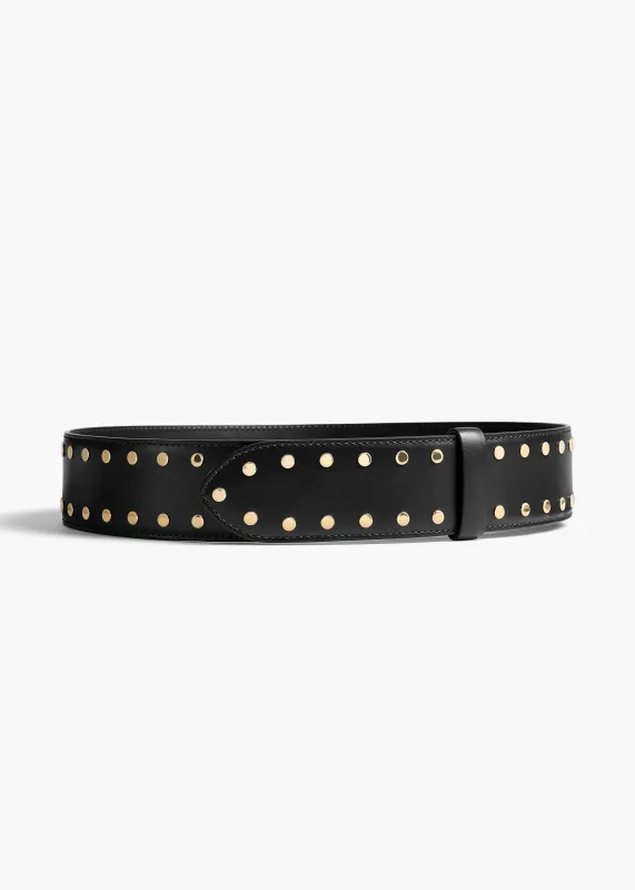 Theo Waist Belt in Black Leather with Gold Studs sold by KHAITE