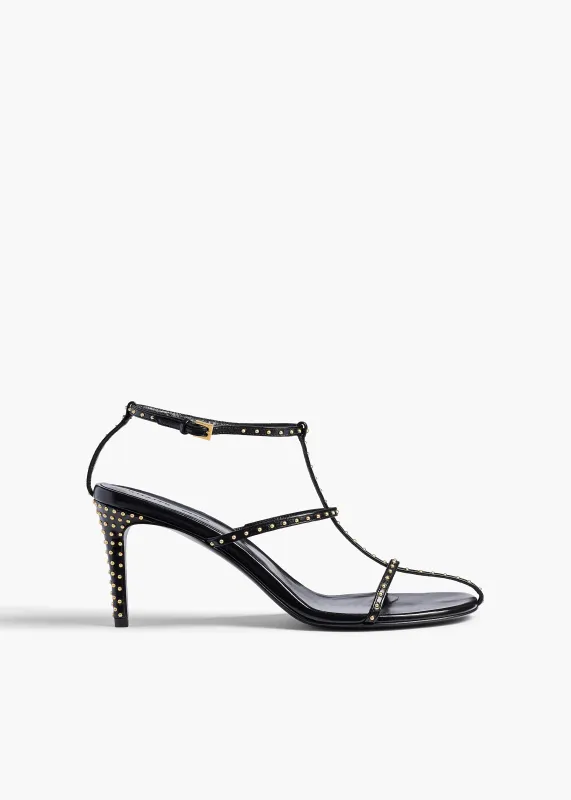 Cage Sandal in Black Leather with Gold Studs sold by KHAITE