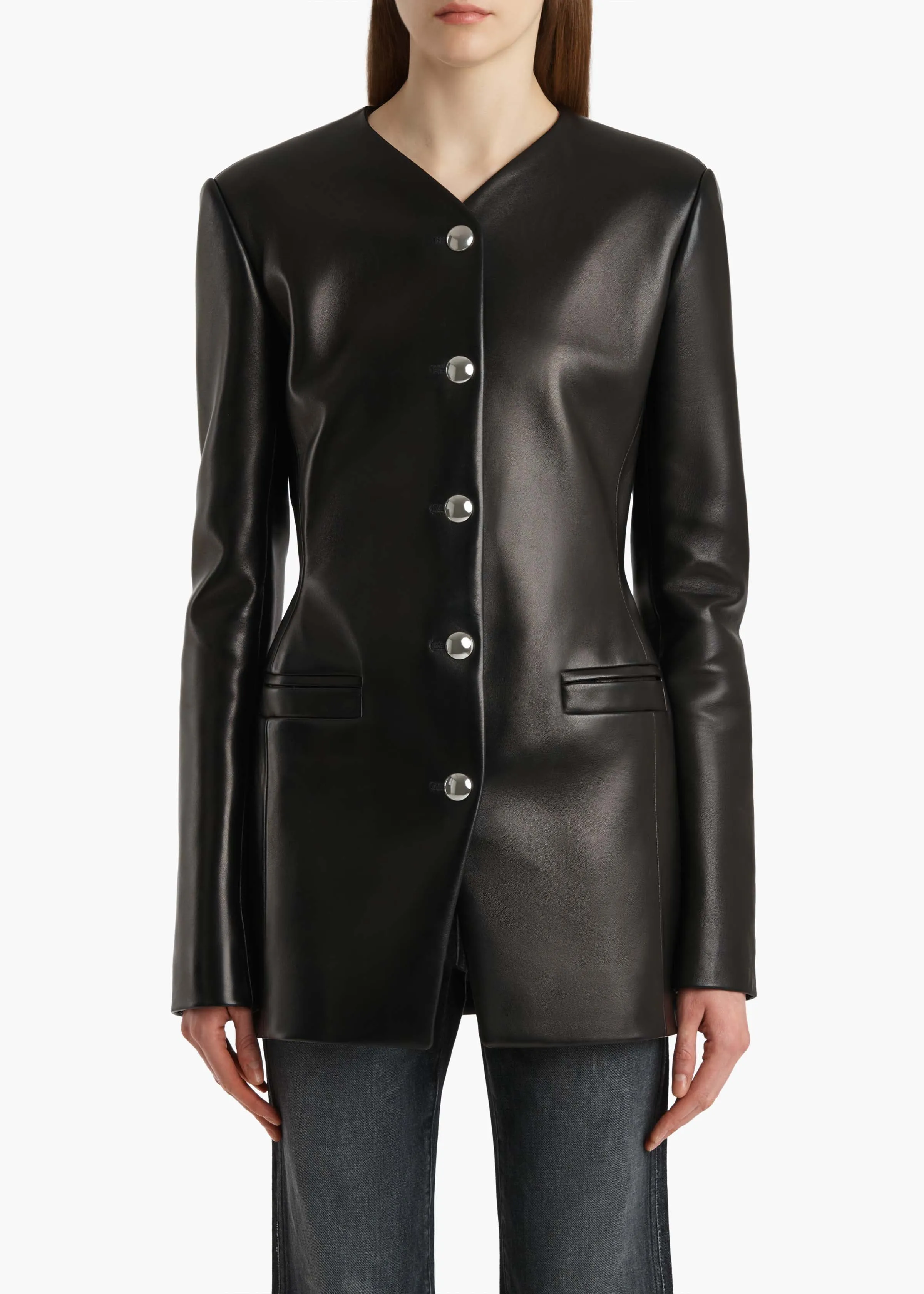 Naran Jacket in Black Leather sold by KHAITE product image thumbnail 3