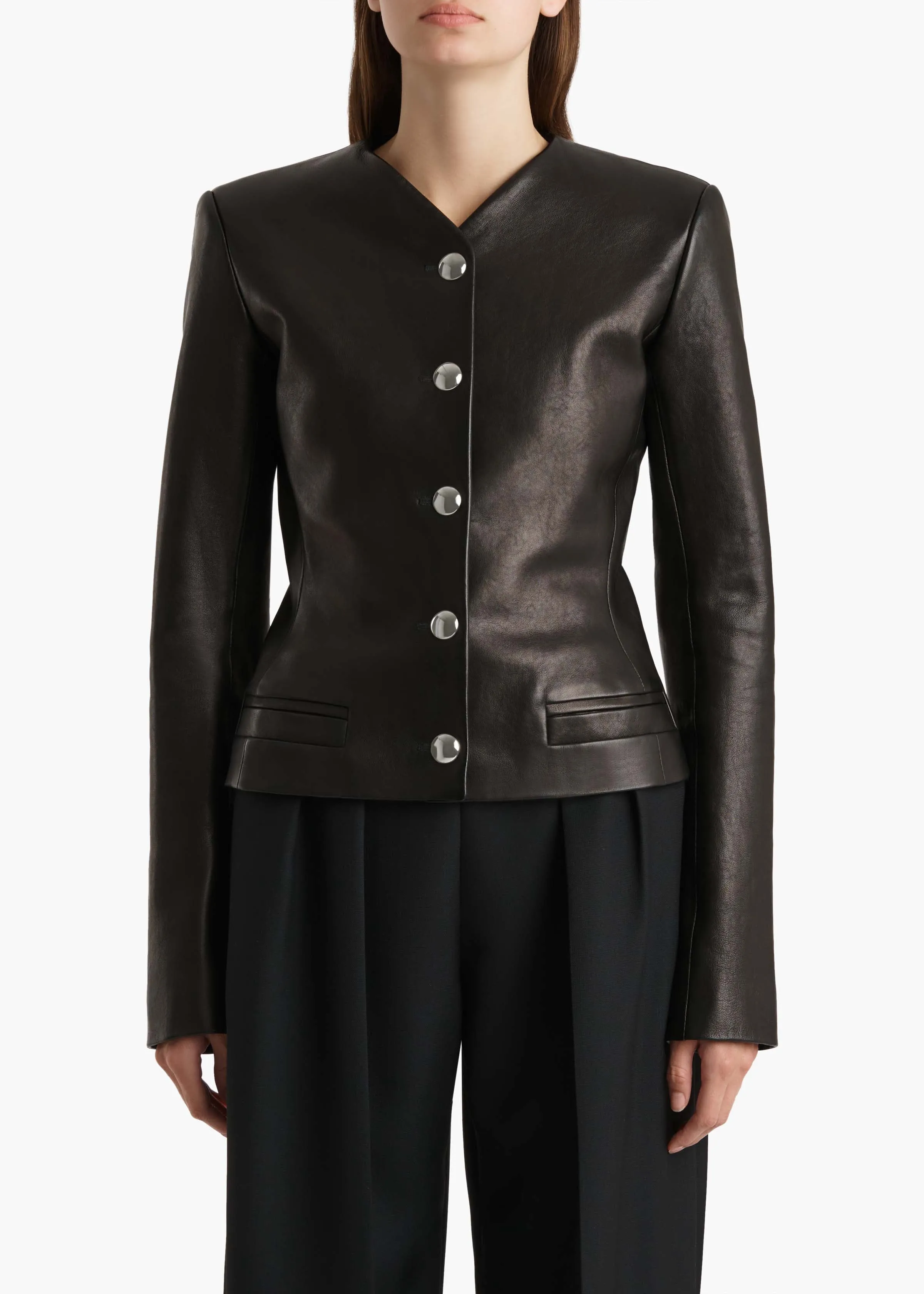 Nara Jacket in Black Leather sold by KHAITE product image thumbnail 3