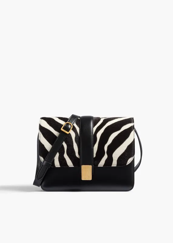 Blake Crossbody Bag in Zebra Print Haircalf and Black Leather sold by KHAITE