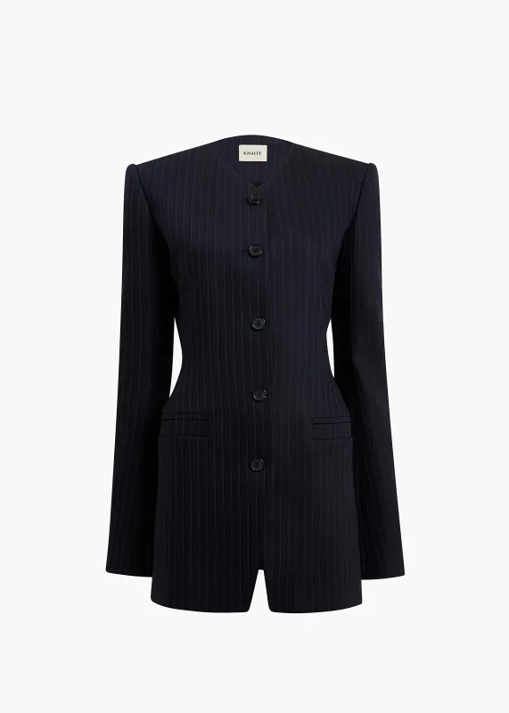 Naran Jacket in Navy and White Stripe sold by KHAITE