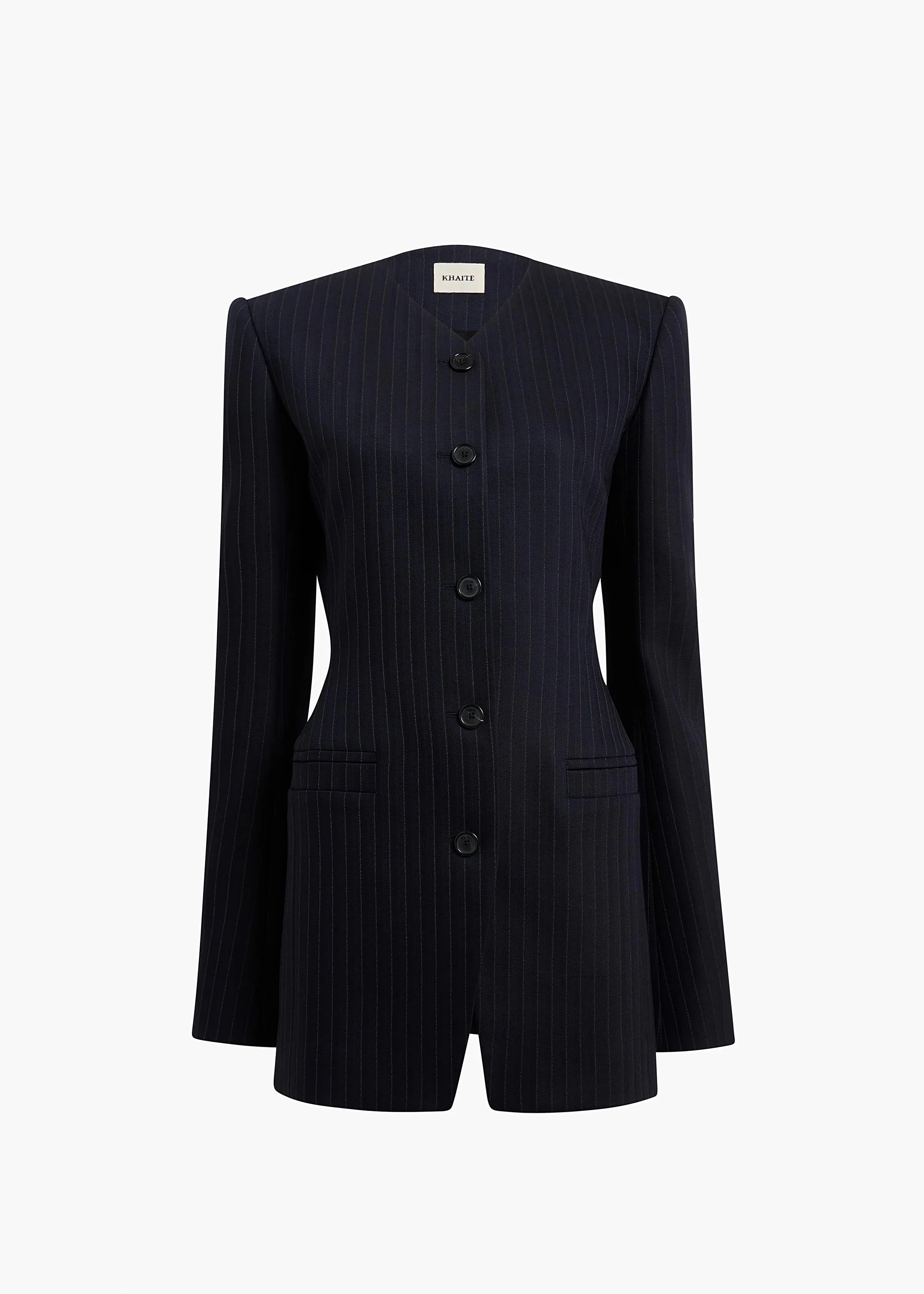 Naran Jacket in Navy and White Stripe sold by KHAITE