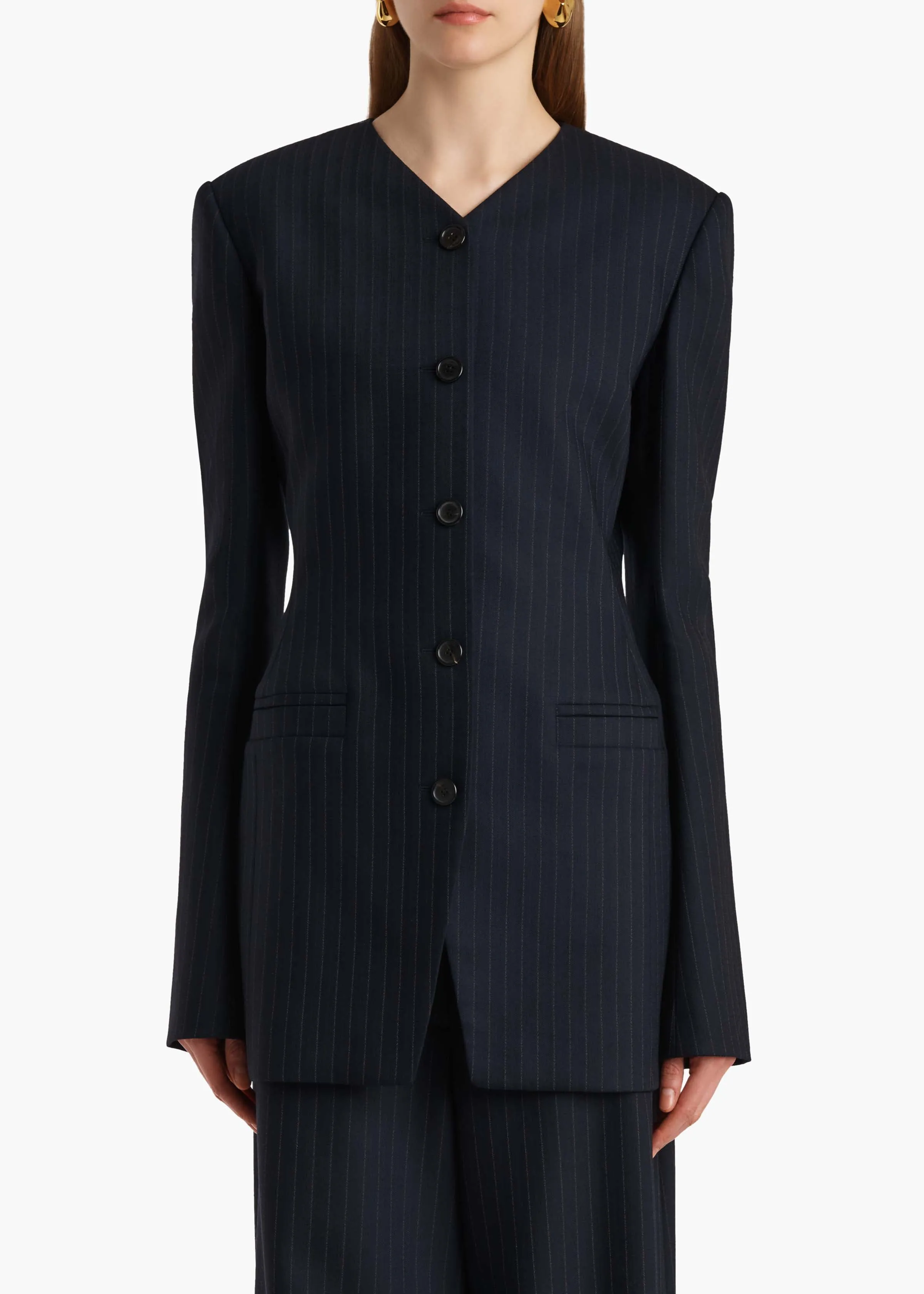 Naran Jacket in Navy and White Stripe sold by KHAITE product image thumbnail 3